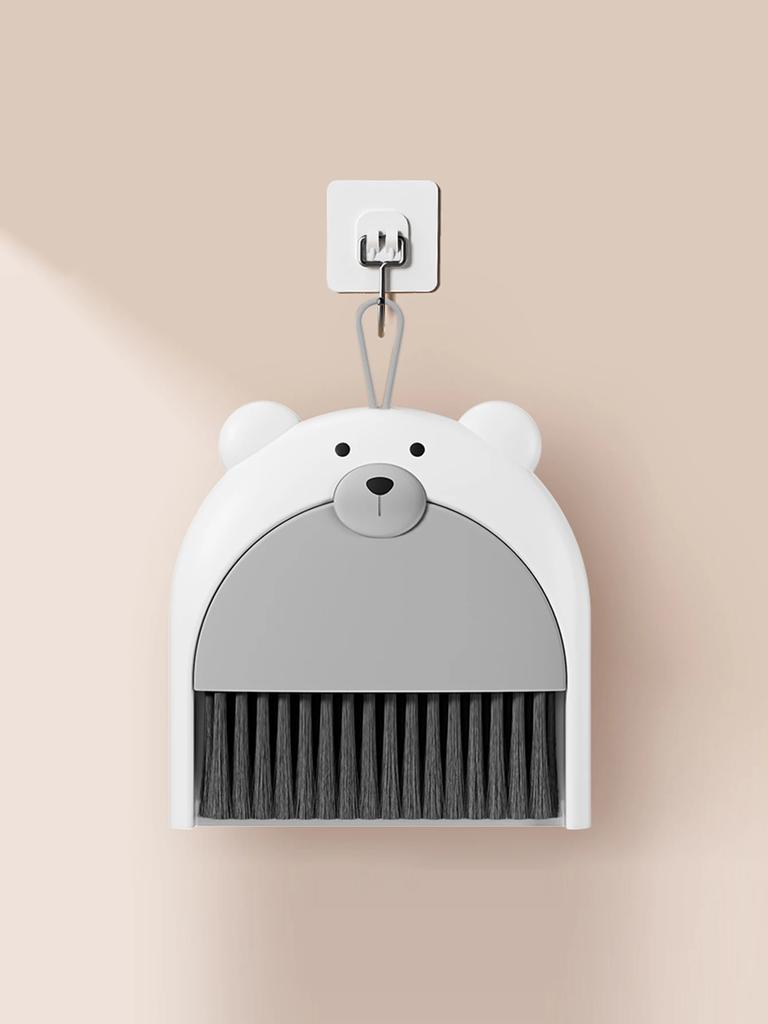 Cute Bear Cartoon Design Mini Foldable Broom & Dustpan Set – Portable Tabletop Cleaning Tool with Hanging Hole