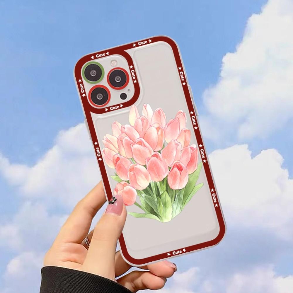 Red Poppies Tulip Rose Phone Case For iPhone 15 11 12 13 14 Mini Pro Max XR X XS TPU Clear Case