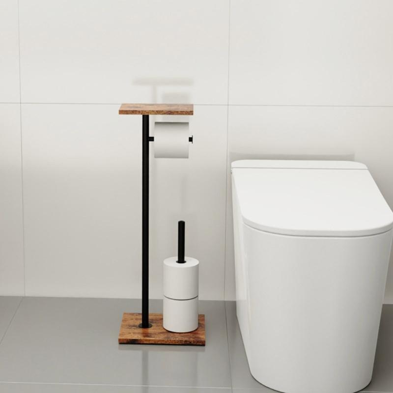 Strong Floor Standing Toilet Paper Owner Natural Wood Bathroom Tissue Storage Planner with Removable Shelf for Home Deck