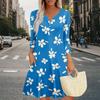 Women's Summer Dress Loose V Neck Three-quarter Sleeve Sundress With Pockets Dress