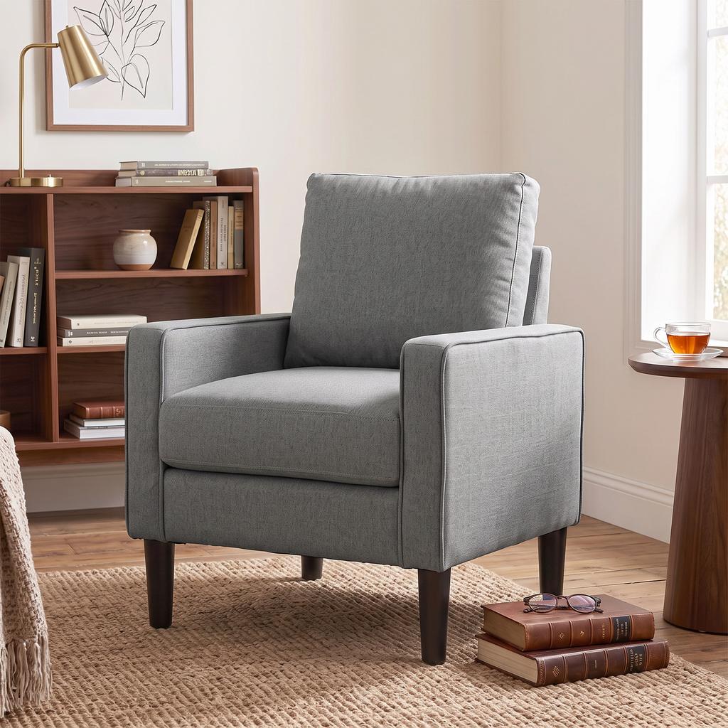 Accent Chair Removable Pillow Linen Armchair With Comfy Spring Cushion For Living Room Bedroom Study Dark Grey
