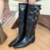 Genuine leather 2025 spring two-piece inner height-increasing sleeve trouser tube boots for women, two pointed Martin boots for women in spring and au