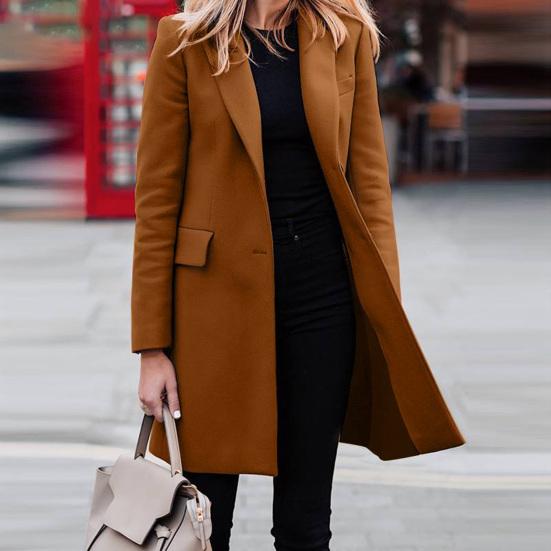 Lapel Long Sleeve Flap Pockets Solid Color Autumn Blazer Female Single Button