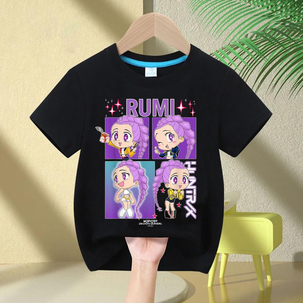 Kpop Caçadores de Demônios Roupas Infantis Camiseta de Manga Curta Camiseta Fofa Kpop Caçadores de Demônios Camiseta Harajuku para Meninos Meninas