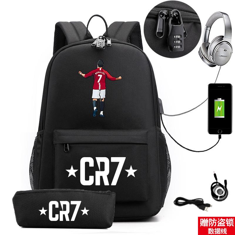 Star Peripheral Printing Cr7 Schoolbag Leisure Travel Multi-Functional Backpack Student Pencil Case Two-Piece Set