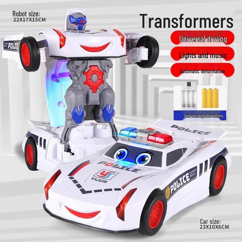 TikTok Transforming Police Car Robot - Children's Electric Rotating Toy
