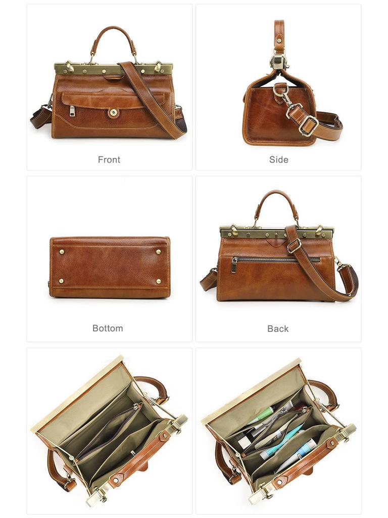 Borsa a mano da donna in pelle pieno fiore con chiusura a scatto metallica - Borsa convertibile a spalla singola/a tracolla per pelli grasse
