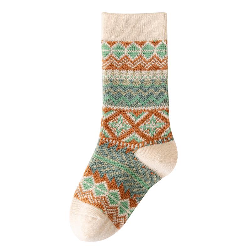 Children's Autumn/Winter Fair Isle Mid-Calf Socks - Girls, Boys & Babies, Retro Trendy Design