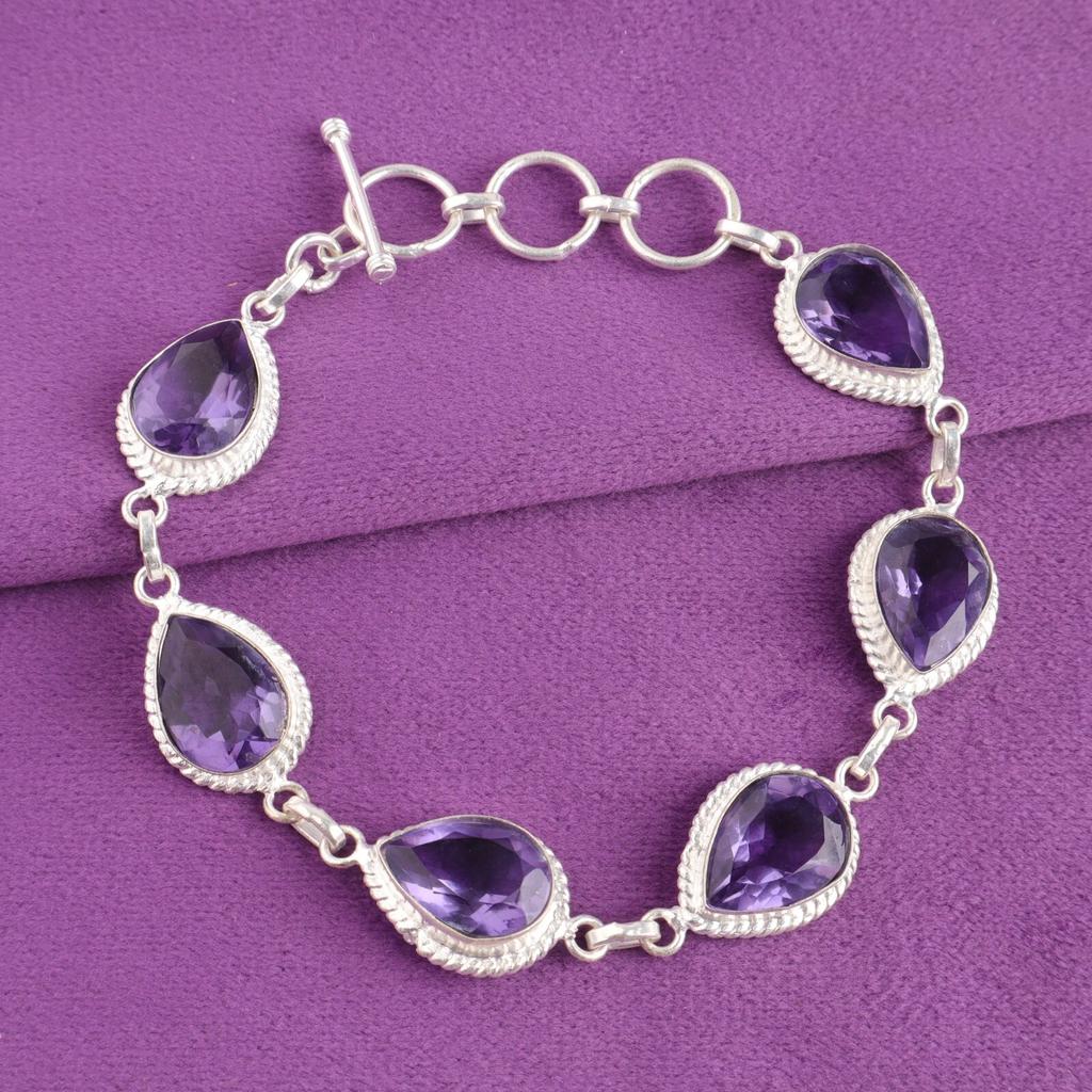 Natürlicher Iolith Edelstein 925 Sterlingsilber Handgefertigter Schmuck Kettenarmband 7-9" RB-15-2