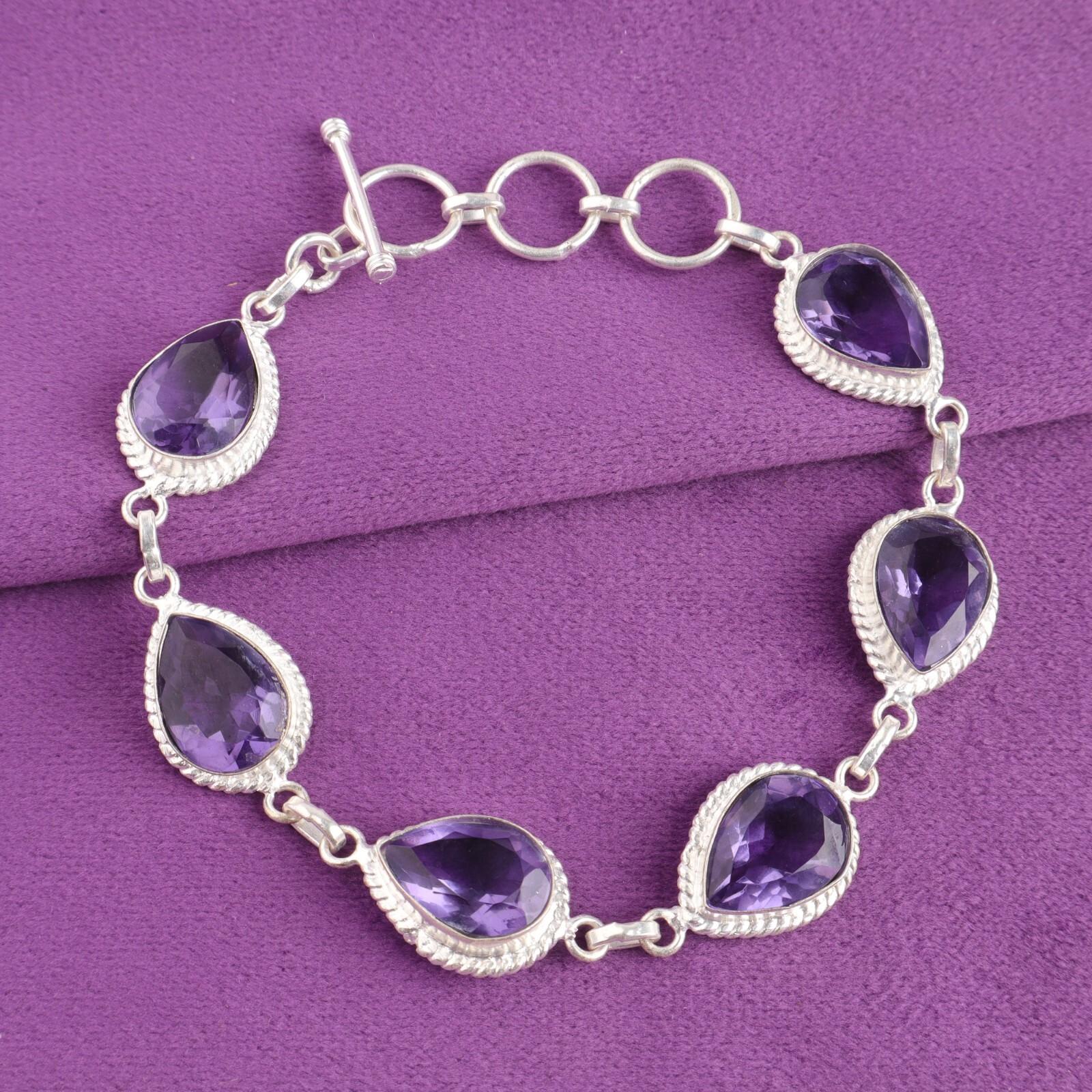 

Натуральный камень иолит, серебро 925 пробы, ювелирное изделие ручной работы, браслет-цепочка 7-9 RB-15-2