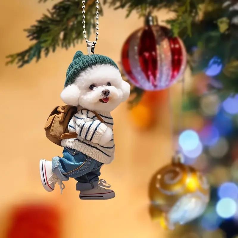 Fun Unique Acrylic Dog Backpack Pendant Delightful Teddy Dog Keychain For Car Interior Decor