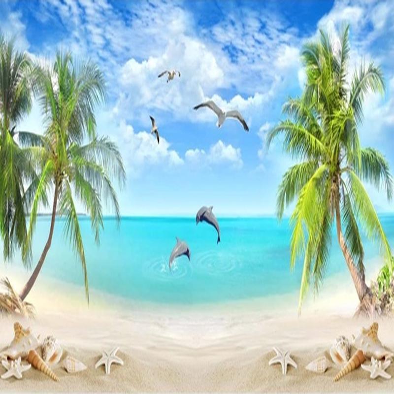 Photo Wall Paper 3D Coconut Tree Beach Seascape Mural Wallpaper Living Room Sofa Bedroom Wall Mural Home Decor