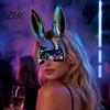 Black Bunny Mask for Theme Parties Halloween Mask, Cosplay Rabbit Face with Long Cute Lolita Style Ears, Lightweight Plastic Cushion Masquerade Party