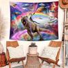 VIKAMA Space Laser Cat Riding Dinosaur Funny Tapestry Rainbow Universe Game Room Decoration Room Decoration Home Decoration
