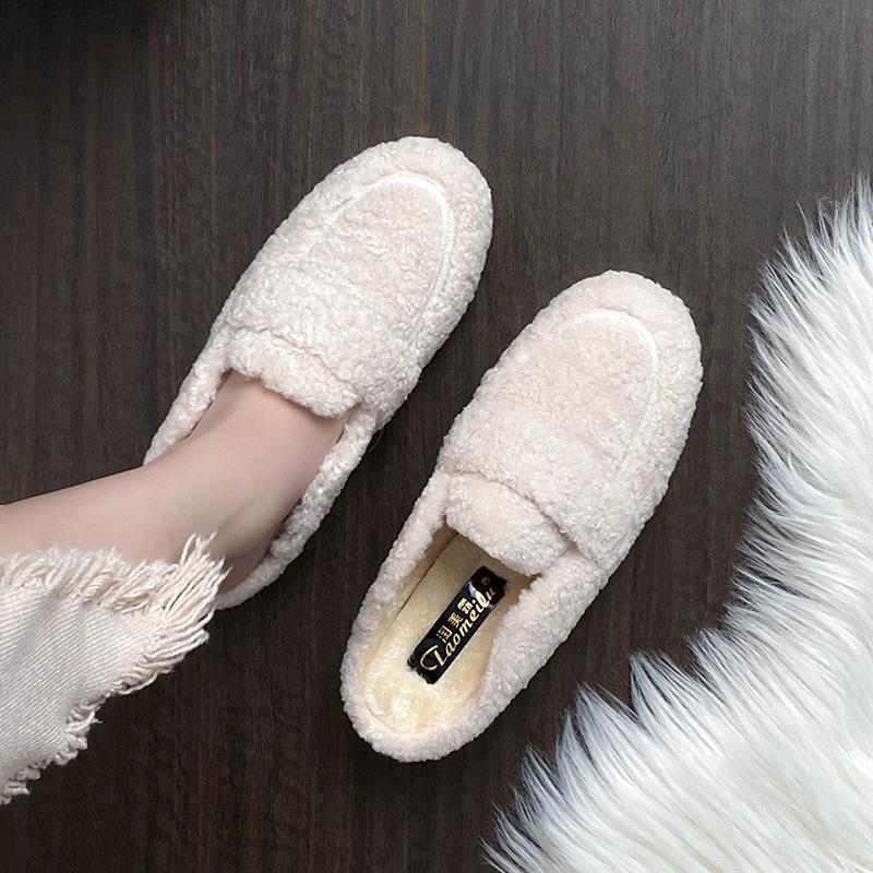 

Mao Mao shoes half slippers women s autumn and winter new velvet outer wear one pedal warm bean shoes cotton ladyshoes large size women s shoes 31 білий