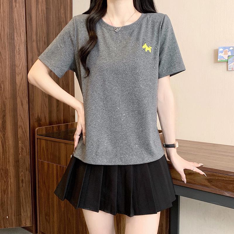 2026 Summer Plus Size Women's Casual Cartoon Pony Shiny Short-Sleeve Top