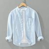 Japanese-Style Casual Cotton-Linen Stand-Collar Long-Sleeve Shirt for Men, Loose and Breathable Linen Top for Spring and Autumn
