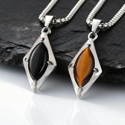 Trendy Geometry Necklace for Men,High Quality Stainless Steel Natural Stone Pendant Necklace,Birthday Gift for Husband Dad Him