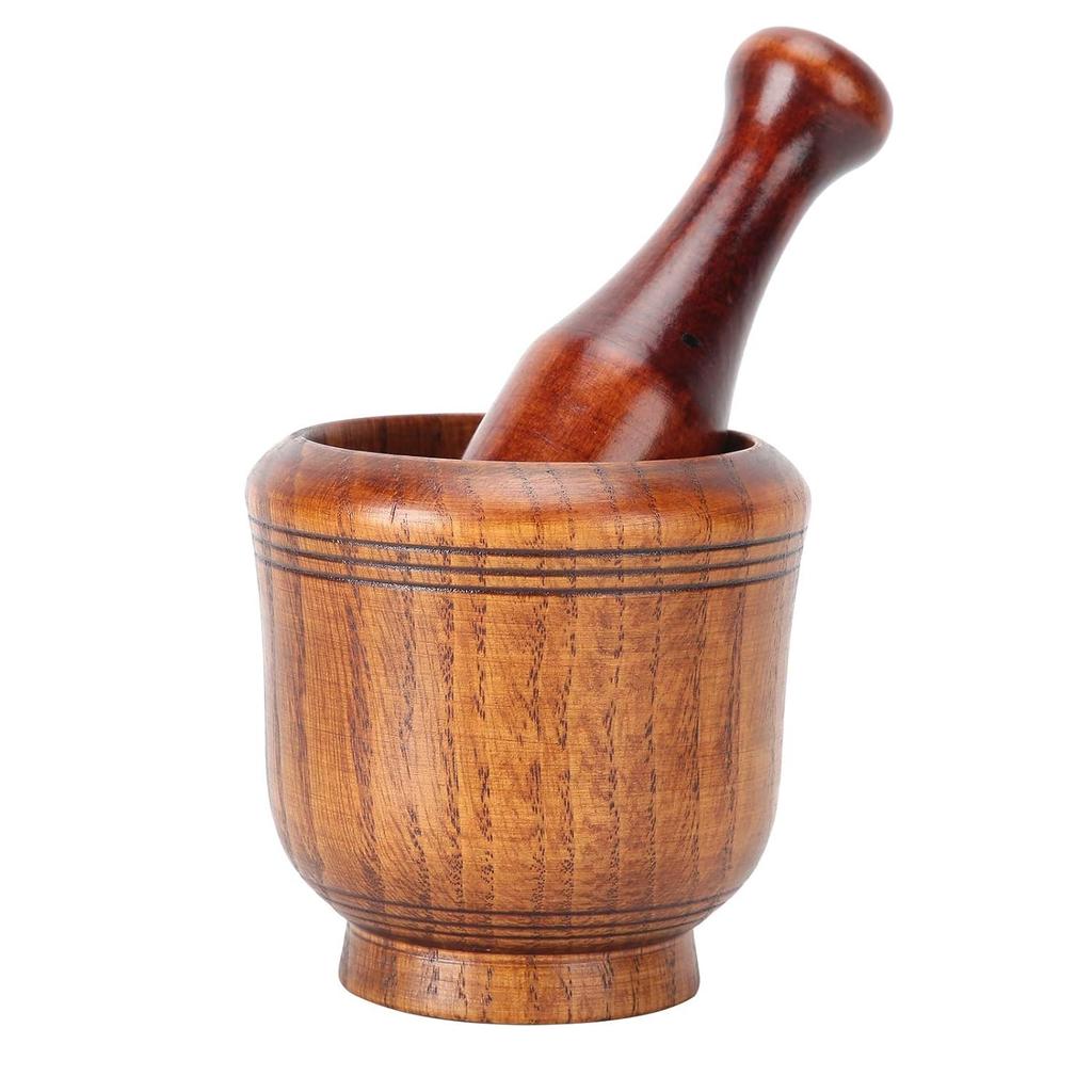 Wooden Grinding Bowl - Wooden Mortar Pestle Set, Household Kitchen Manual Garlic Masher, Ginger Spices Grinder Mortar and Pestle Set