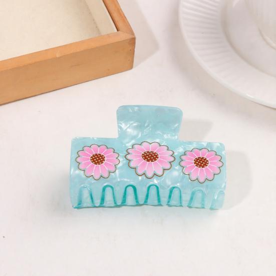 Hair Claw Strong Grip Hair Clip Ice-Clear Acetic Acid Material Floral Pattern Pearlescent Back Head Hair Claw Half-Tied Hair Accessory