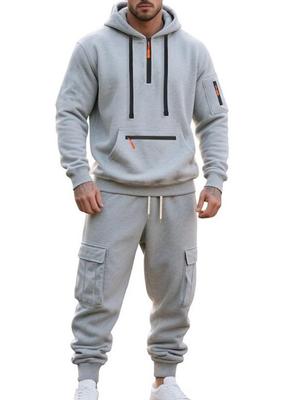 Completo con felpa sportiva casual da uomo con tasche multiple e zip a mezza lunghezza 2025
