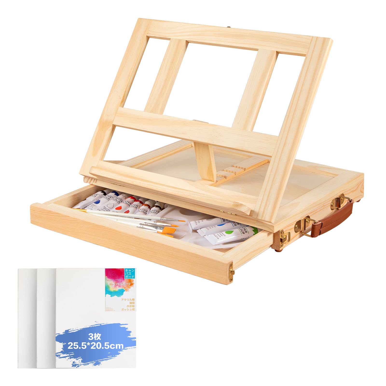 

HANSILK Adjustable Angle Painting Box with Height Adjustable Handle for Art Foldable Includes 3 Canvases x 335mm x 260mm x Maximum 295mm x 225mm