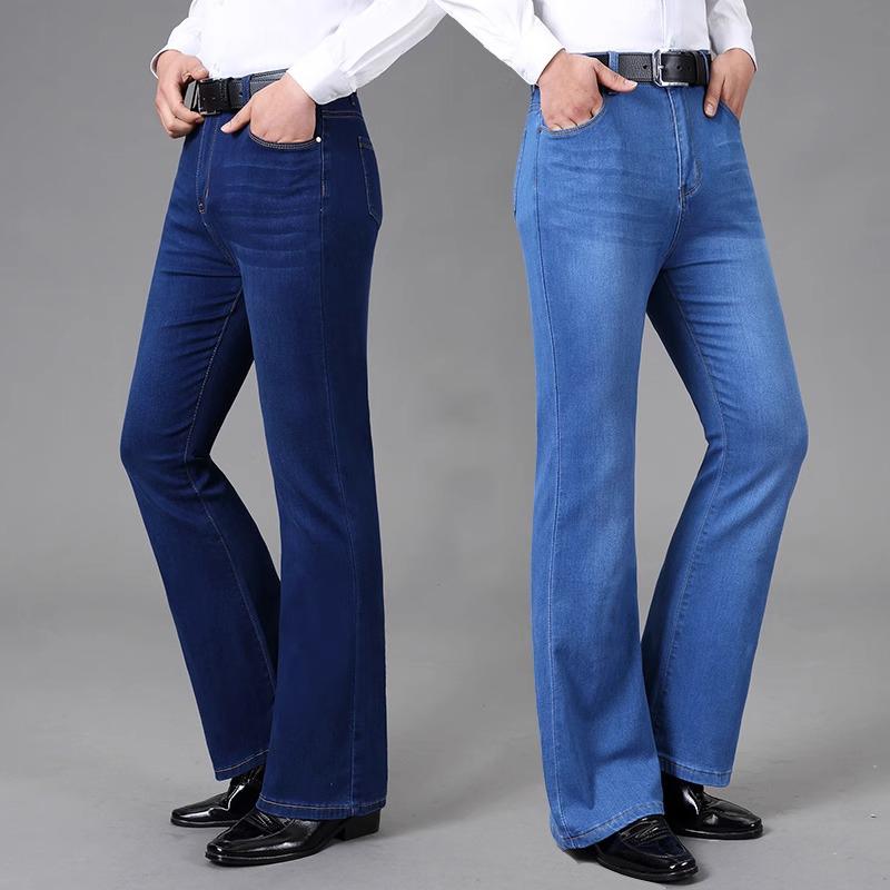 Men's Elastic Thin Flared Jeans Men's Mid-Rise Denim Flared Trousers