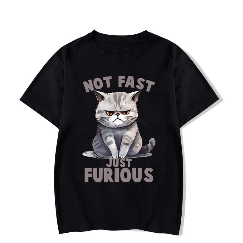 Funny Crazy Cat Tshirt Fashion Harajuku T-shirt  Men   Hip Hop Tops Not Fast Just Furious Graphic Tee