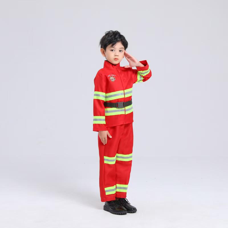 Children s Firefighter Role-Play Costume Set with Toy Equipment for Kindergarten Performances 100cm