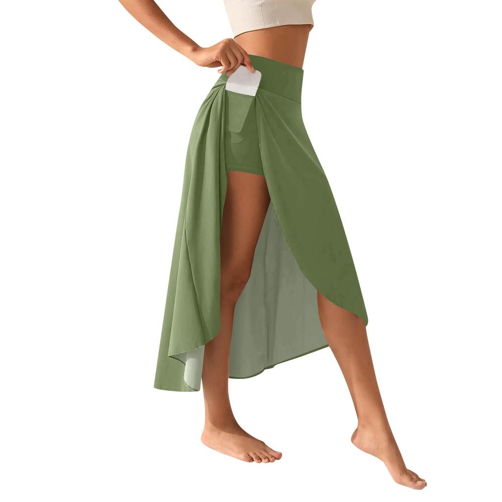 Women's Fashion Casual Solid Colour Slit Ruffle High Waist Fluttering Shorts Skirt
