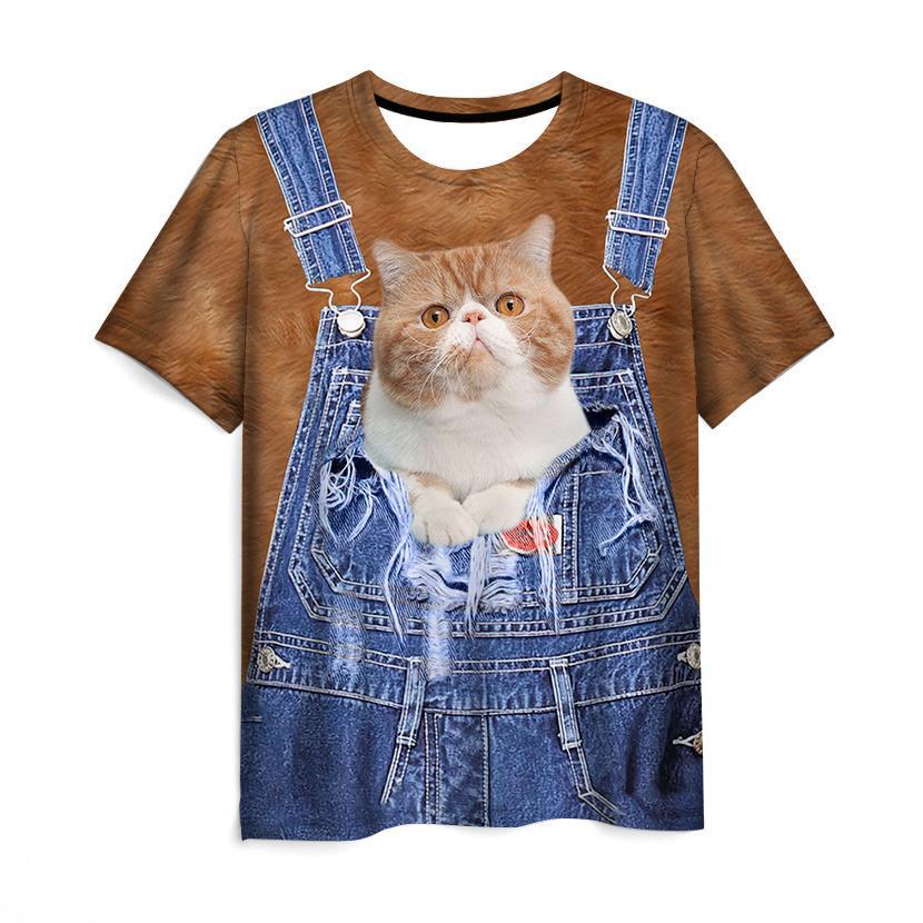 

Летний топ с круглым вырезом и 3D-принтом в виде поддельного кота на подтяжках, модные повседневные футболки с короткими рукавами для детей, для мальчиков и девочек 170