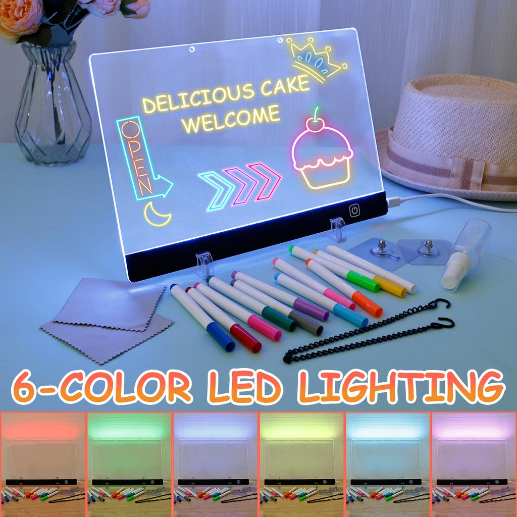 LED Note Board with Colors, Acrylic Dry Erase Board with LED Light, Include, Hanging Chain, Led Drawing Board for Kids Xmas Gift