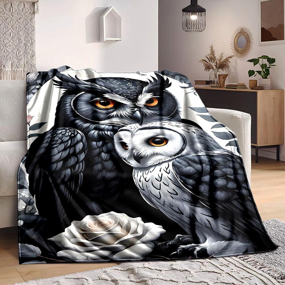 1PC Owl Art Print Blanket - Soft Warm All-Season Throw for Sofa, Bed, Car, Office, Throw For Sofa yy250916111 75x90cm