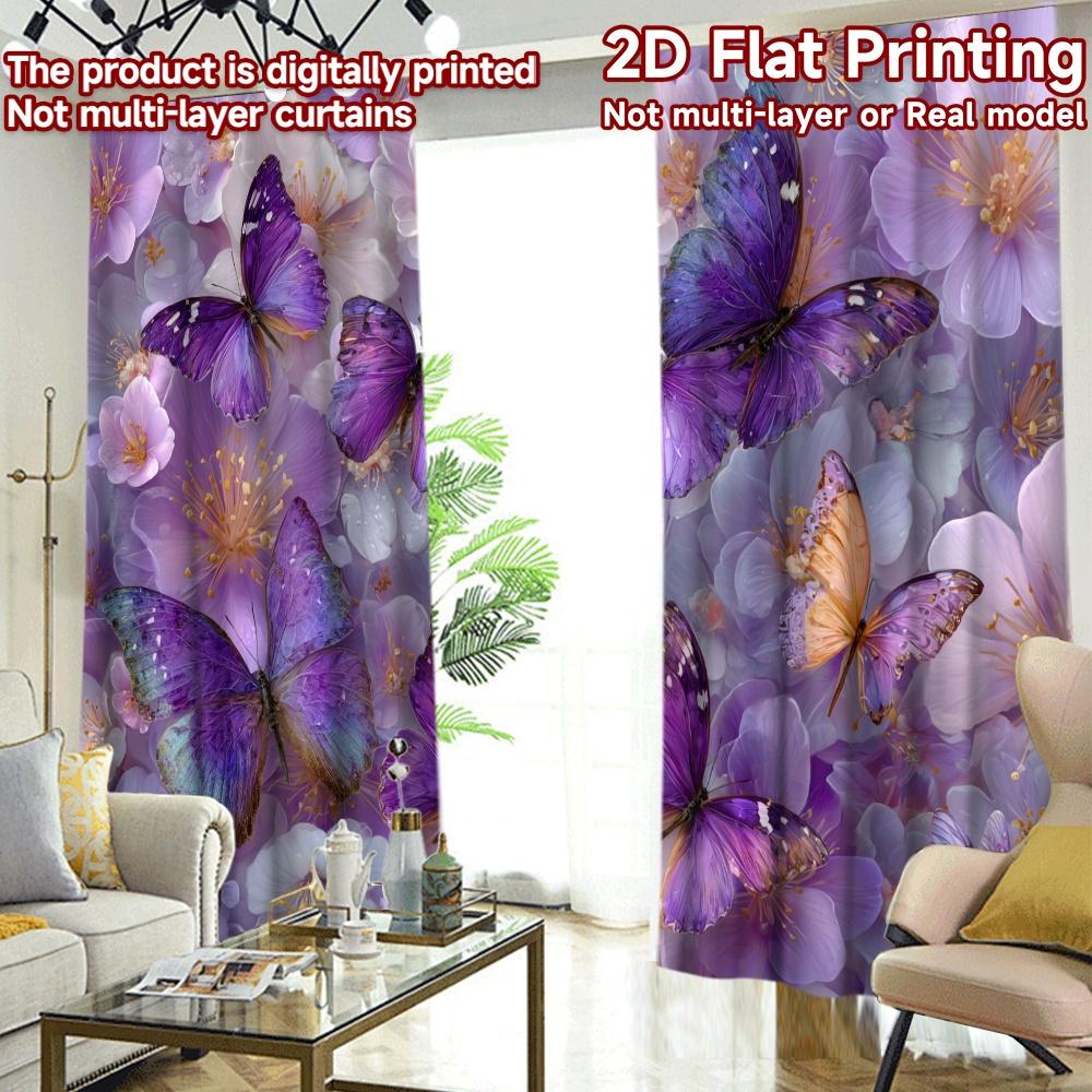 2D FLAT PRINTING 2pcs Curtains (Without Rod) Spring Butterfly Garden(2) Chic Curtain Fabric Versatile Polyester Fabric Curtains
