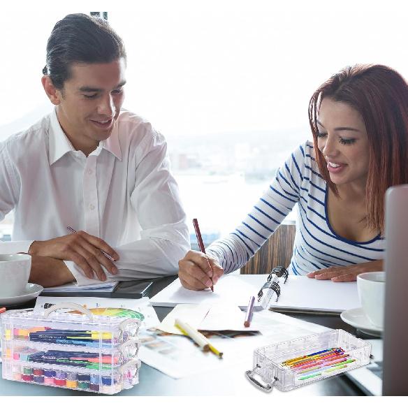 Clear Plastic Pencil Box, 2 x 3 Tier Stackable Table Pen Box, Home Storage Container with Handle, Storage B with Lids, Pencil Case Stationery