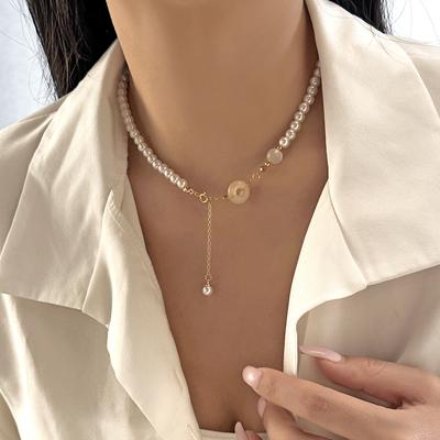 European and American New Chinese Style Simple Safety Buckle Pearl Fringed Necklace Versatile Temperament Simple Item Decoration