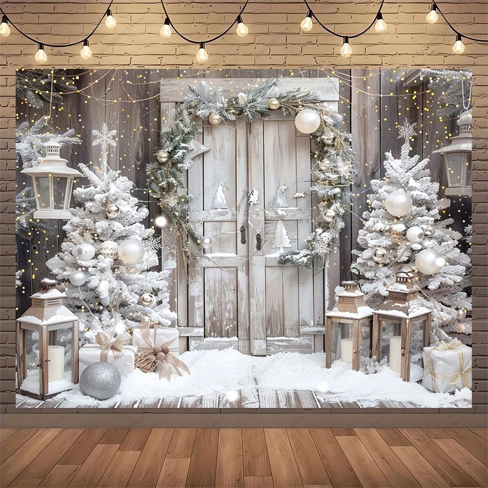 White Christmas Fireplace Background Christmas Tree Print Tapestry Photography Background Wall Family Children'S Holiday Party B