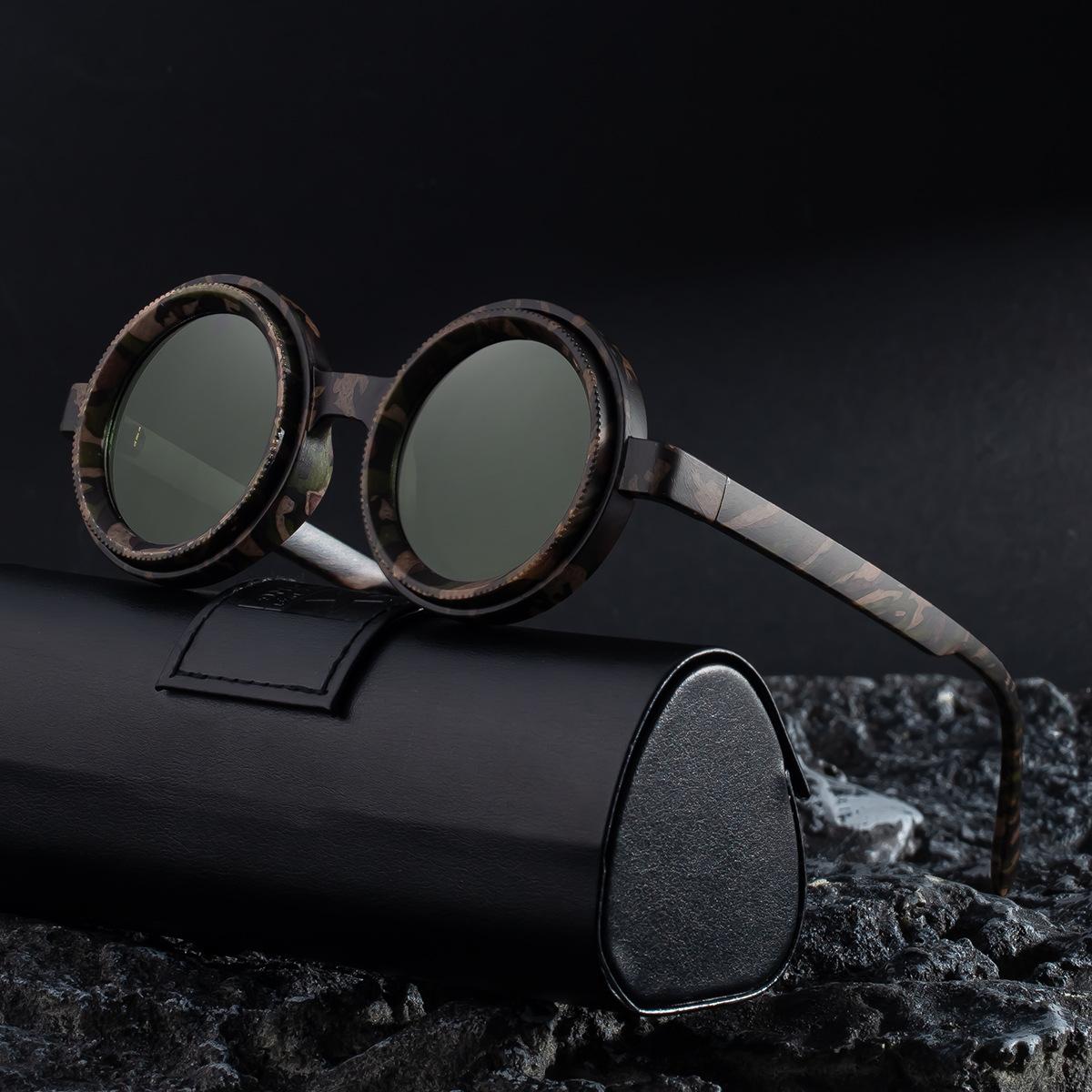 Lang Tao Men's Vintage Round Sunglasses Wo For Luxury Brand Designer Sun Glasses Punk Popular Hip Hop Adjust Brightness Shades