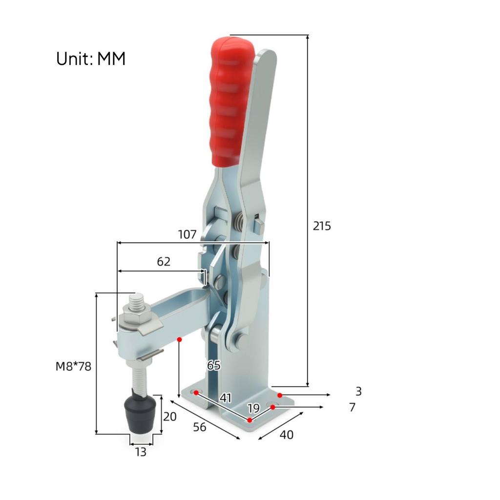 Vertical Toggle Clamp with Rubber Pressure Tip Adjustable