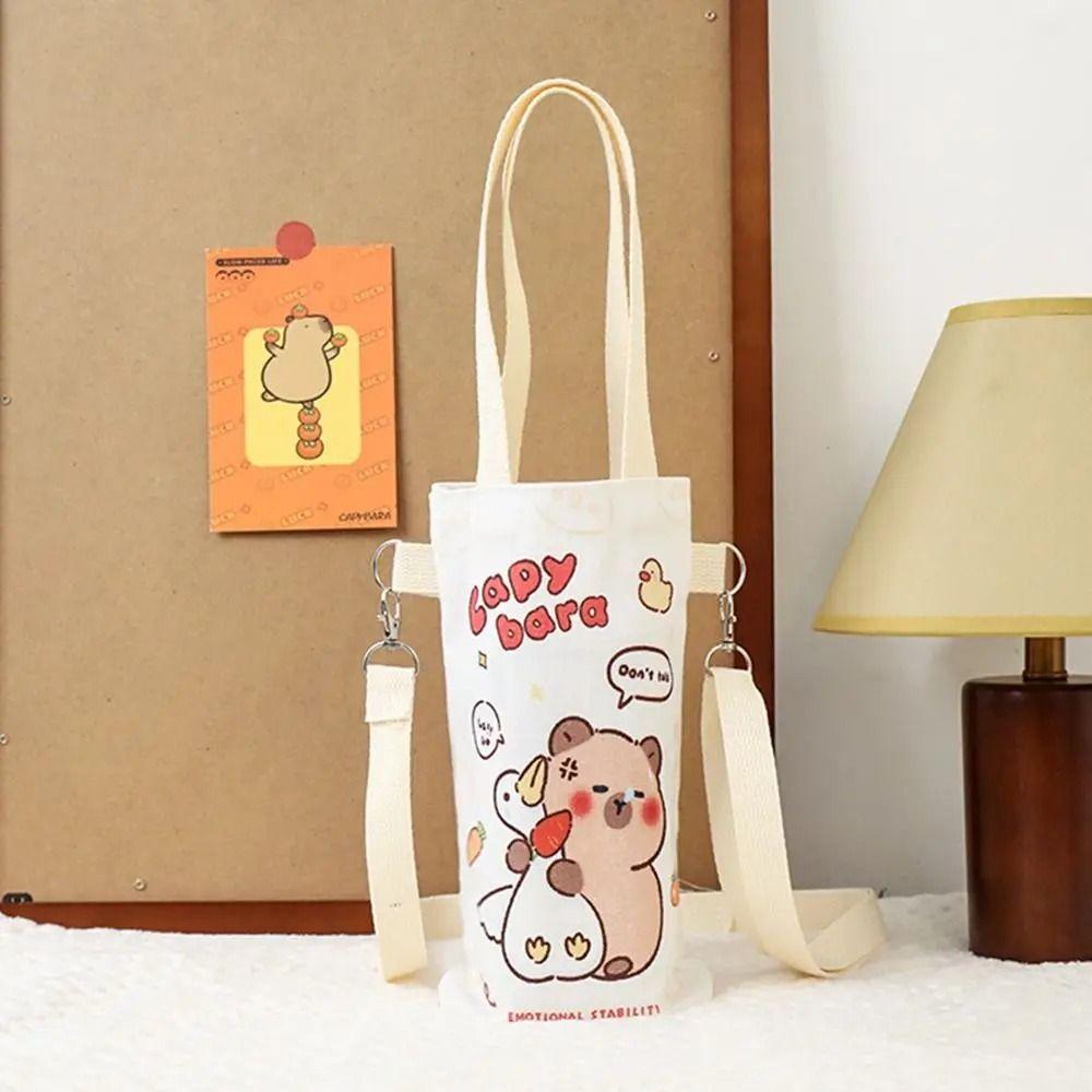Reusable Cartoon Water Cup Carrier Bag Adjustable Canvas Bottle Protective Covers Makeup