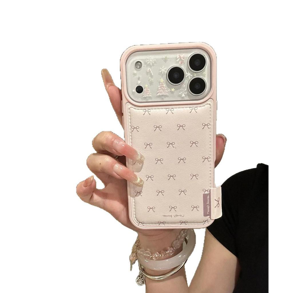 Puff Bow Pearl Protective Case for Apple 17 Pro/Pro Max, Girly Drop-Proof Cover for 16/15