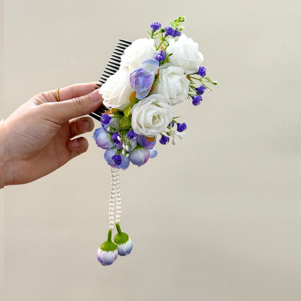 Sweet Flower Hair Comb Tassel Wedding Bride Accessories Barrettes Thai Hair Accessories  Girls