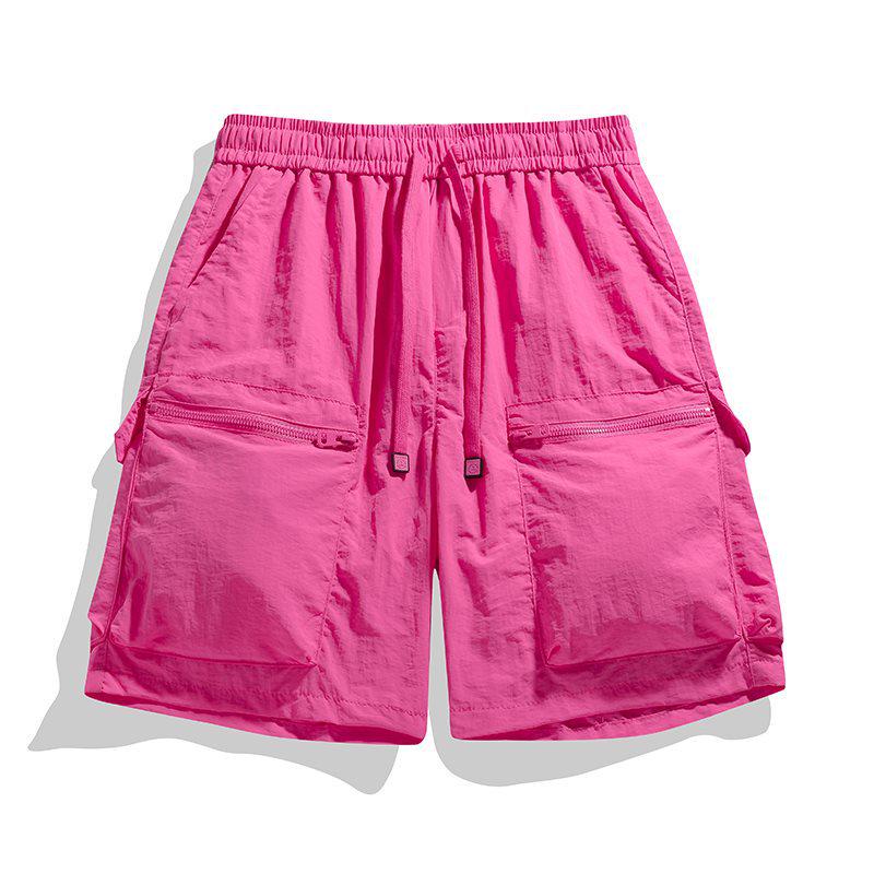 Summer Men's Retro Nylon Workwear Shorts: Loose, Multi-Pocket, Solid Color