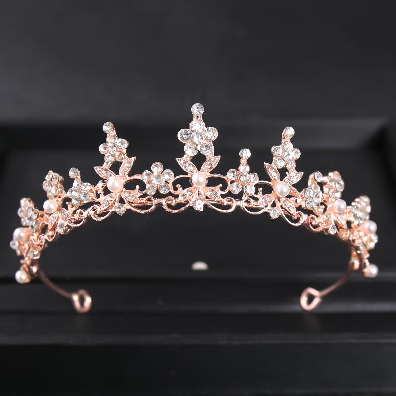 Rose Gold Color Crystal Tiaras And Crowns Rhinestone Prom Princess Diadem Wedding Bridal Hair Accessories Jewelry Crown Tiara