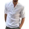 New Men's Casual Shirt Cotton and Linen Shirt Loose Top Long Sleeve T-shirt Spring and Autumn Casual Handsome Shirt