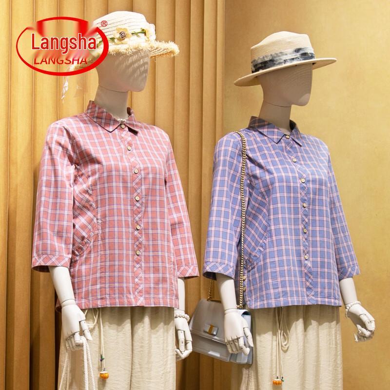 Langsha Women s Plaid Nine-Sleeve Casual Shirt 4XL