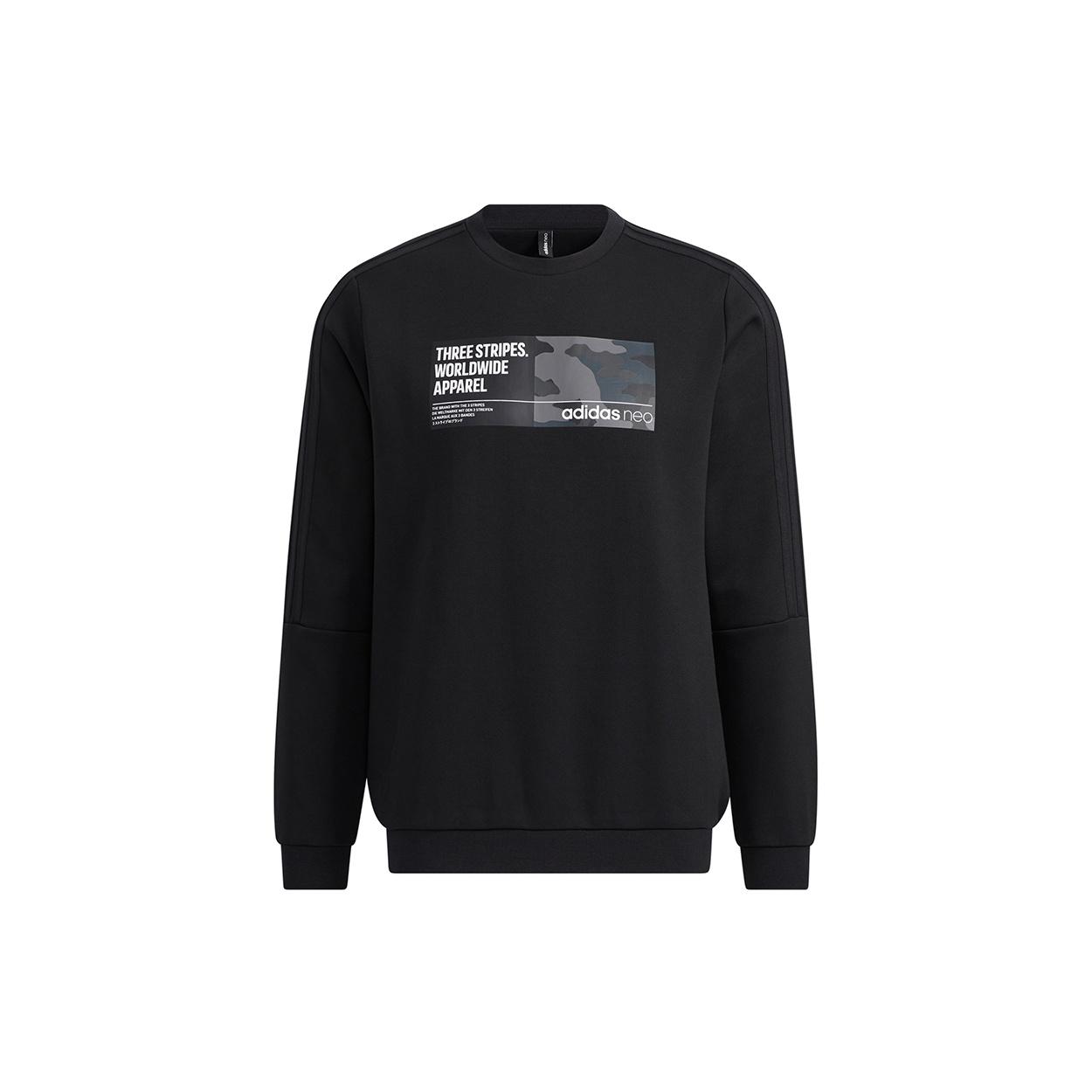 Men s adidas neo Sw Gr Dk Swt Funny Printing Sports Round Neck Pullover Black H45173 S