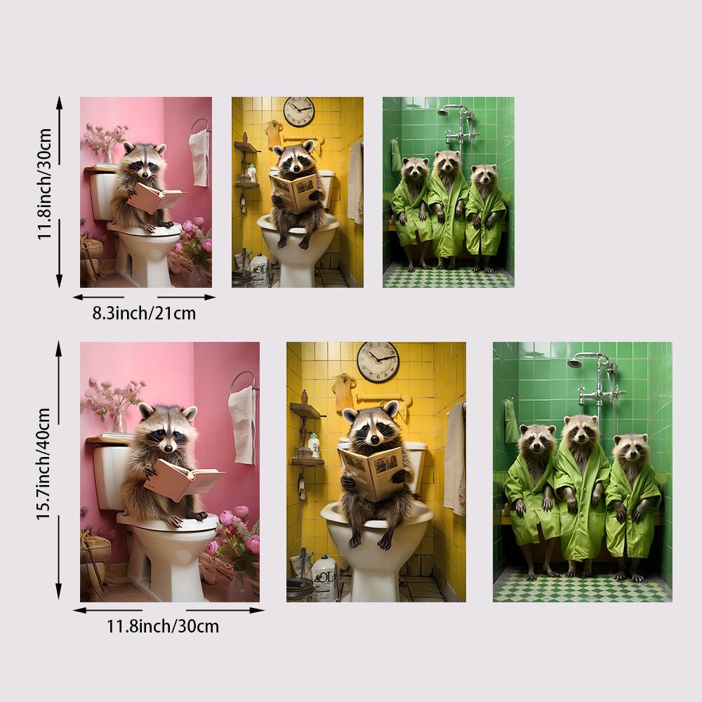 3 Raccoons Bathroom Poster Crocodile Dog Sitting In the Bathtub Canvas Painting Wall Art Living Room Posters Funny Gift for Kids