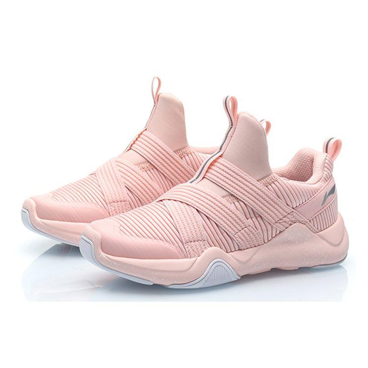 Série de Corrida Juvenil LiNing Amortecimento Antiderrapante Resistente ao Desgaste Respirável Tênis de Corrida Baixo Tênis Infantil Rosa Sal YKFP122-6