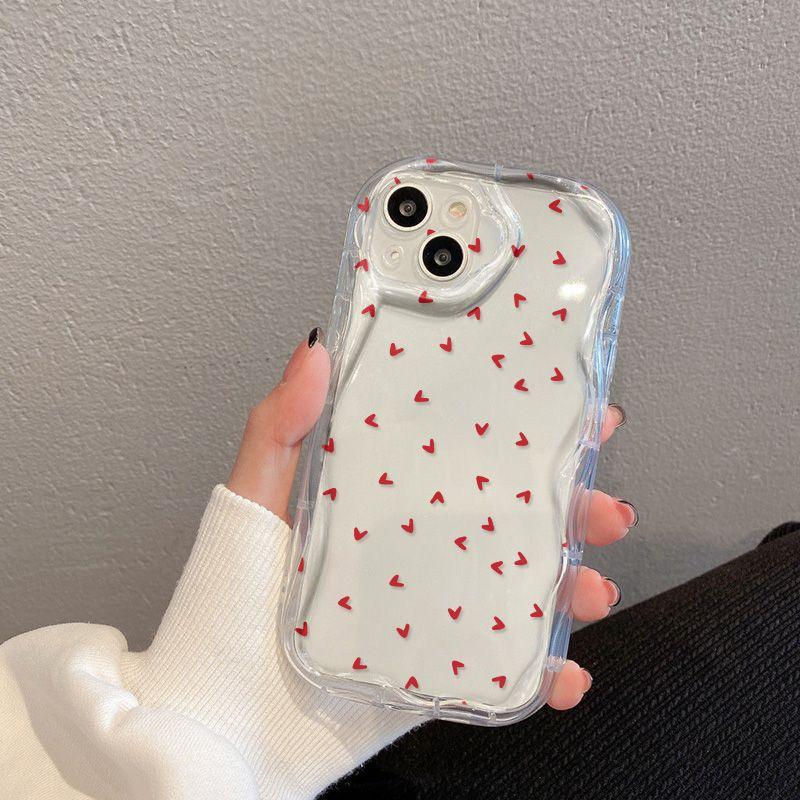 Red Love Heart Phone Case for Apple 12-16 Pro Max, Cream Shell, Cross-Border European and American Design